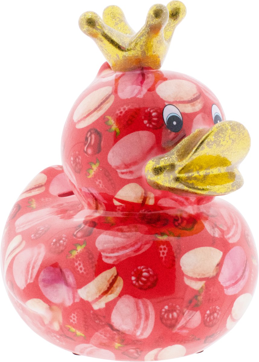 Eend Big Ducky XL spaarpot | Koningseend - Rood met macarons | Pomme pidou